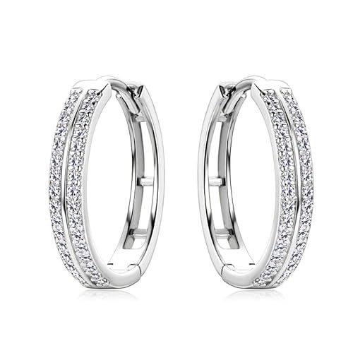 Moissanit Damen Creolen Ohrringe -Diamant Creolen -VVS Moissanit 18K Gold 925 Sterling Silber, 18mm x 3mm, Doppelreihig mit funkelnden Diamanten -mit stilvoller Geschenkverpackung von ROUGEMONT