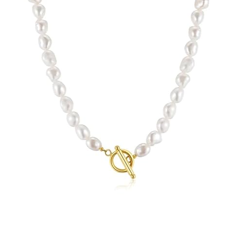 ROUGEMONT Barock Perlenkette mit Goldfarbigem Verschluss, 43cm, Weiße Süßwasserperlen von ROUGEMONT