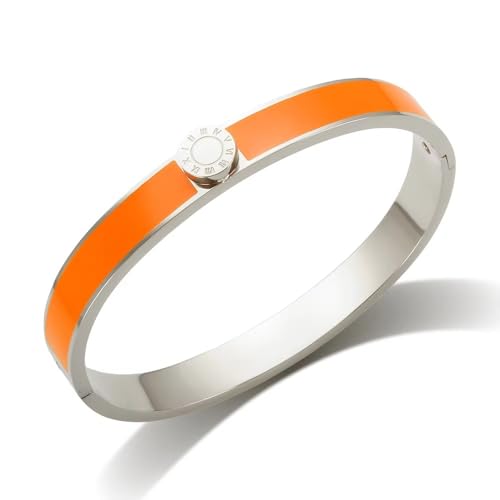 ROUGEMONT Emaillierter Damen Armreif-Wasserfester Sommer Armreif aus Edelstahl-mit stilvoller Geschenkverpackung Jewellery 17-20cm -Hypoallergen für empfindliche Haut (Orange-Silber) von ROUGEMONT