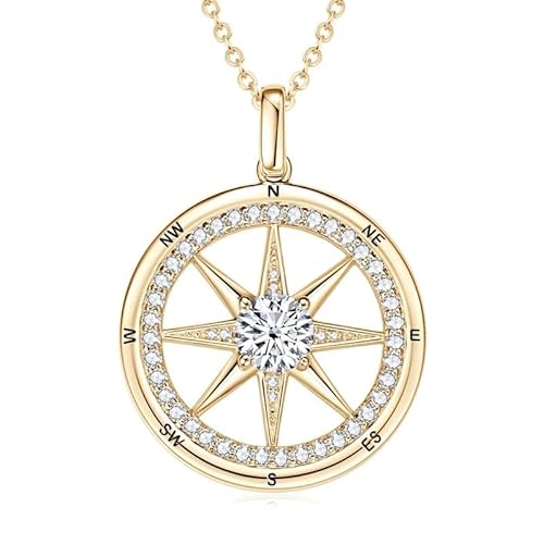 ROUGEMONT Funkelnde Kompass Damen Halskette Glücksbringer aus 925 Sterling Silber und 18K Gold Jewellery Hypoallergen und Wasserfest mit toller Geschenkverpackung von ROUGEMONT