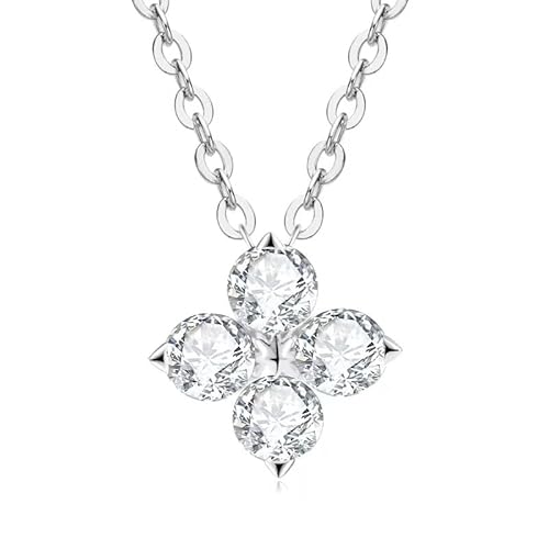 ROUGEMONT Funkelnde Moissanit Diamant Kleeblatt Halskette-Glücksbringer-925 Sterling Silber -18K Gold/Weißgold-mit stilvoller Geschenkverpackung Jewellery (Silber) von ROUGEMONT