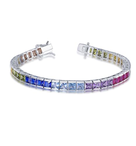 ROUGEMONT Funkelndes Damen Tennis Armband Regenbogen Zirkonia Armband 925 Sterling Silber Armband 18 cm von ROUGEMONT