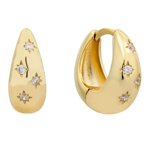 ROUGEMONT Jewellery Creolen, 925 Sterling Silber, 18K Gold Vergoldung, Sternen Design mit Zirkonia von ROUGEMONT