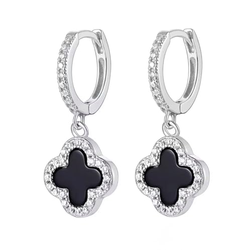 ROUGEMONT Jewellery Kleeblatt Ohrringe, 925 Sterling Silber, Kristall-Creolen mit Glücksbringer Anhänger mit stilvoller Geschenkverpackung ROUGEMONT Jewellery Kleeblatt Ohrringe, 925 Sterling Silber, Kristall-Creolen mit Glücksbringer Anhänger mit stilvoller Geschenkverpackung von ROUGEMONT