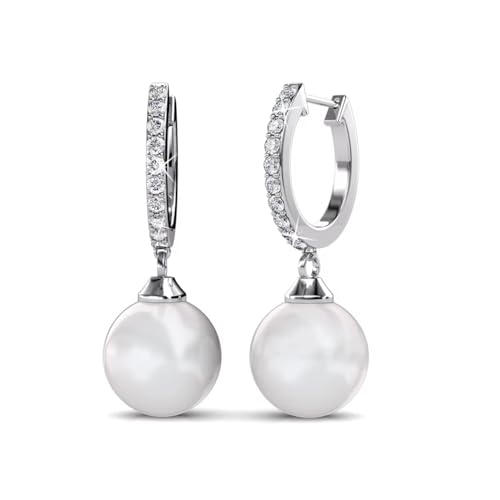 ROUGEMONT Jewellery Perlen-Creolen mit Zirkonia, Wasserfest & Hypoallergen, Verfügbar in Gold-Roségold-Silber, Mit Geschenkverpackung (Silber) von ROUGEMONT