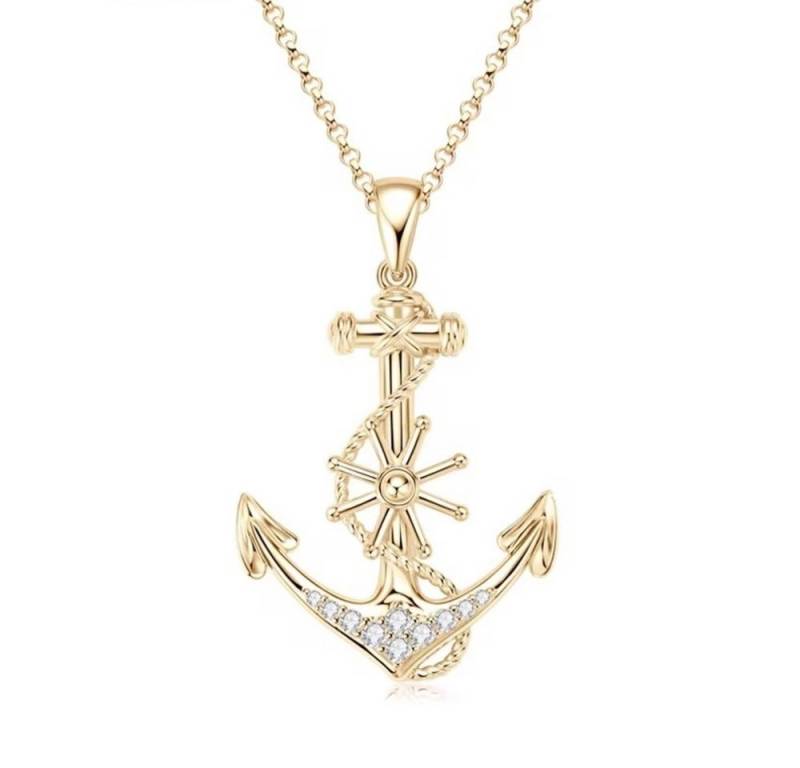 ROUGEMONT Kette mit Anhänger Exquisite Moissanit Halskette mit Anker 925 Silber 18K Gold 45cm, Echtschmuck mit Echtheitszertifikat von ROUGEMONT