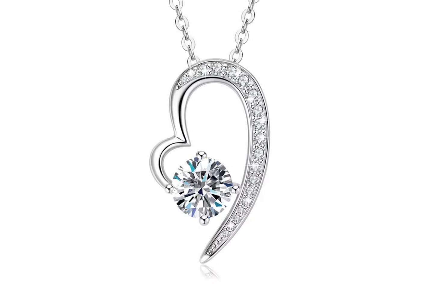 ROUGEMONT Kette mit Anhänger Extravagante Damen Moissanit Herz Halskette mit Echtheitszertifikat, Echtschmuck mit Echtheitszertifikat von ROUGEMONT