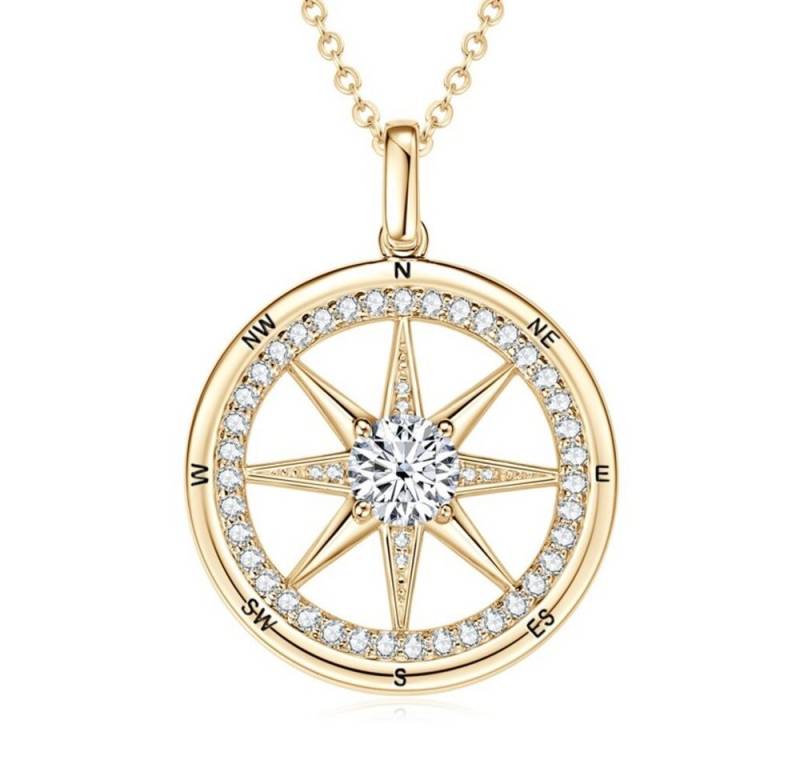 ROUGEMONT Kette mit Anhänger Extravagante Kompass Halskette Talisman 925 Sterling Silber 18K Gold, Echtschmuck von ROUGEMONT