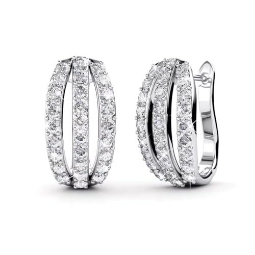 ROUGEMONT Kristall-Creolen, 925 Sterling Silber, Dreireihiges Design mit Swarovski Kristallen (Silber) von ROUGEMONT