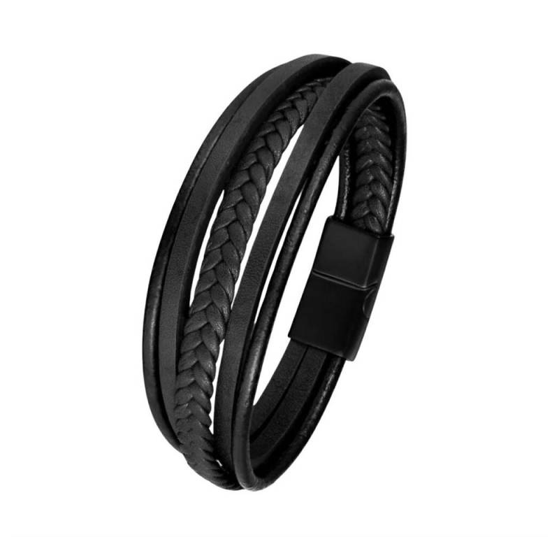 ROUGEMONT Lederarmband Handgefertigtes Herren Lederarmband aus echtem Leder schwarz 21cm von ROUGEMONT