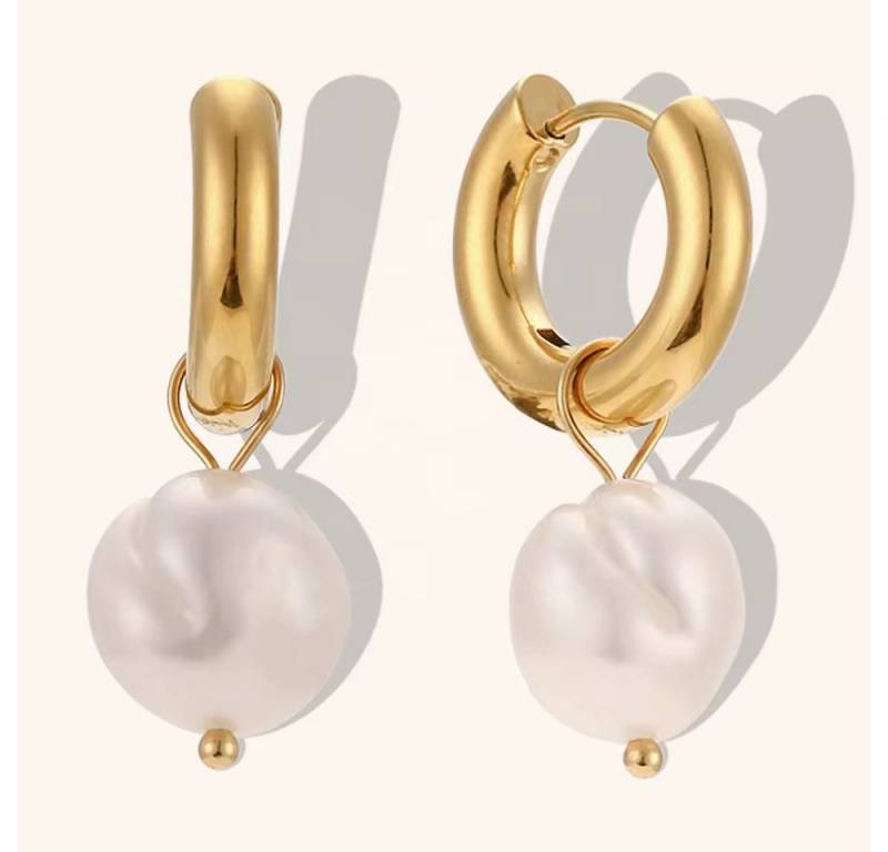 ROUGEMONT Paar Creolen Creolen Ohrringe Süßwasserperle 2 Trage Varianten Gold, Hypoallergen von ROUGEMONT