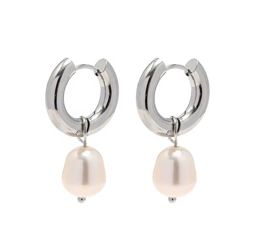 ROUGEMONT Paar Creolen Creolen Ohrringe Süßwasserperle 2 Trage Varianten Gold, Hypoallergen von ROUGEMONT