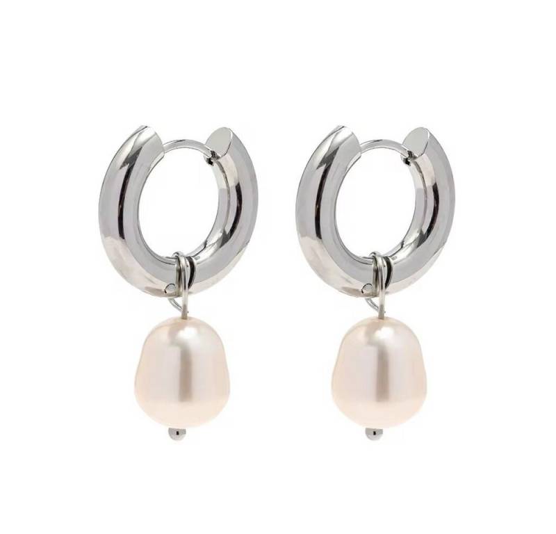 ROUGEMONT Paar Creolen Creolen Ohrringe Süßwasserperle 2 Trage Varianten Gold, Hypoallergen von ROUGEMONT