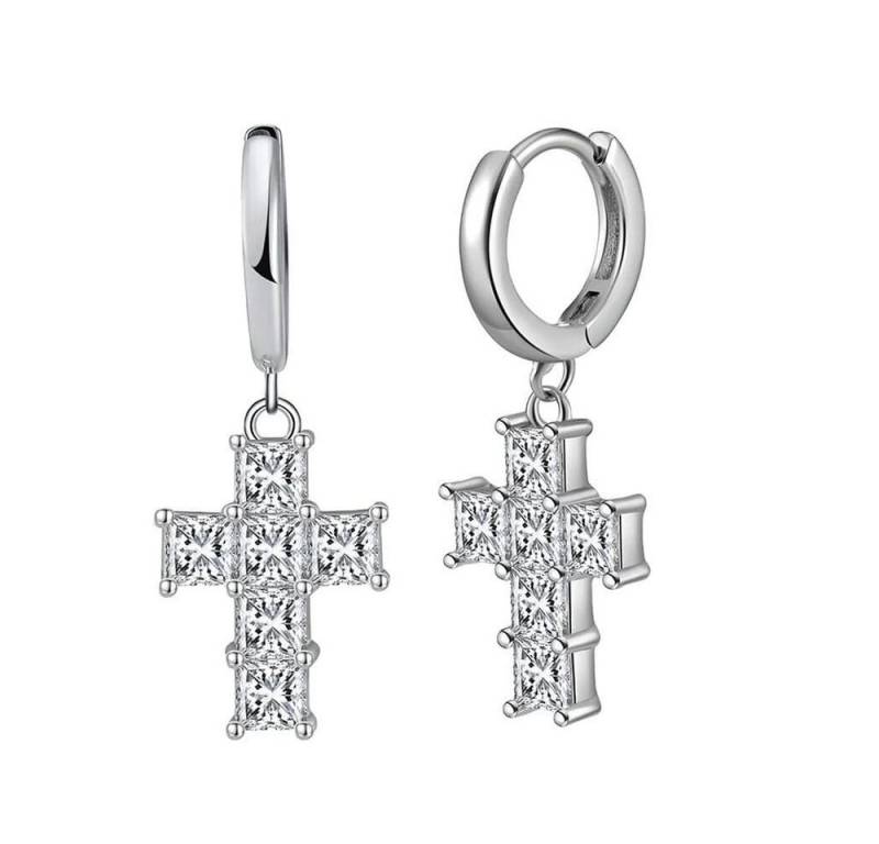 ROUGEMONT Paar Creolen Damen Creolen Kreuz Ohrhänger 925 Sterling Silber Zirkonia, Echtschmuck von ROUGEMONT