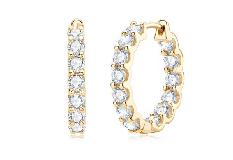 ROUGEMONT Paar Creolen Exquisite funkelnde Moissanit Creolen Ohrringe Gold, Echtschmuck mit Echtheitszertifikat von ROUGEMONT