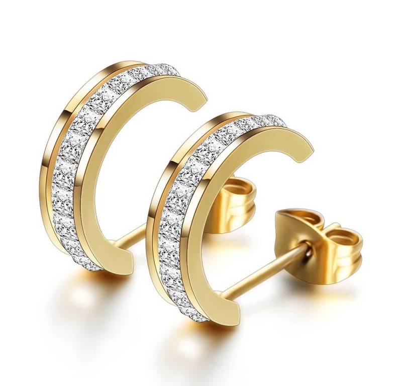 ROUGEMONT Paar Creolen Funkelnde Damen Creolen C-Form Ohrringe Gold Hypoallergen, Funkelnde Creolen von ROUGEMONT