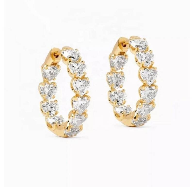 ROUGEMONT Paar Creolen Funkelnde Herz Creolen Ohrringe 925 Silber 18K Gold, Echtschmuck von ROUGEMONT