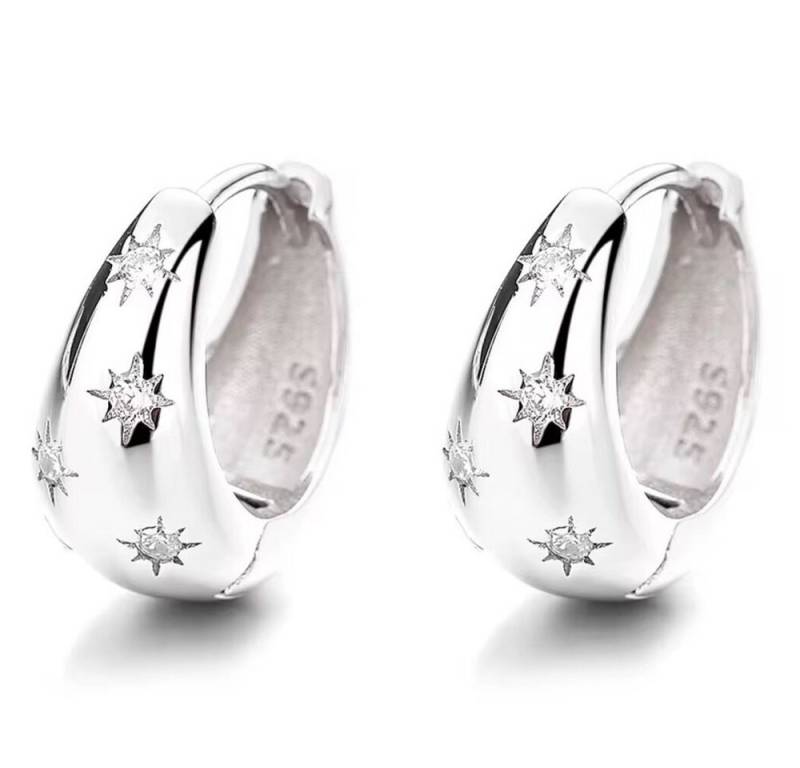 ROUGEMONT Paar Creolen Funkelnde Hoop Damen Creolen Ohrringe 14KGold 925 Silber, Echtschmuck aus 925 Sterling Silber und 14K Vergoldung von ROUGEMONT