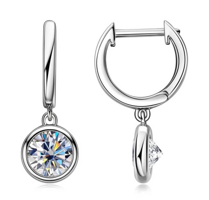 ROUGEMONT Paar Creolen Funkelnde Moissanit Creolen Drop Ohrringe 3ct 925 Silber +Zertifikat, Echtschmuck von ROUGEMONT