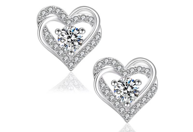 ROUGEMONT Paar Creolen Funkelnde Damen Herz Ohrstecker aus 925 Sterling Silber Silber von ROUGEMONT