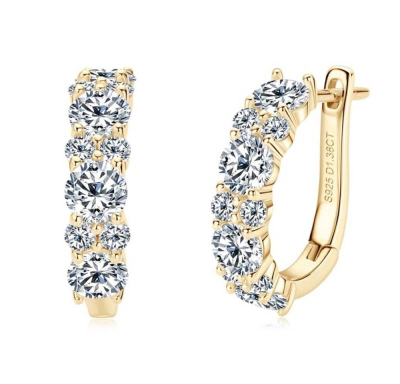 ROUGEMONT Paar Creolen Luxus Moissanit Creolen Ohrringe 925 Silber Gold + Zertifikat, Echtschmuck von ROUGEMONT