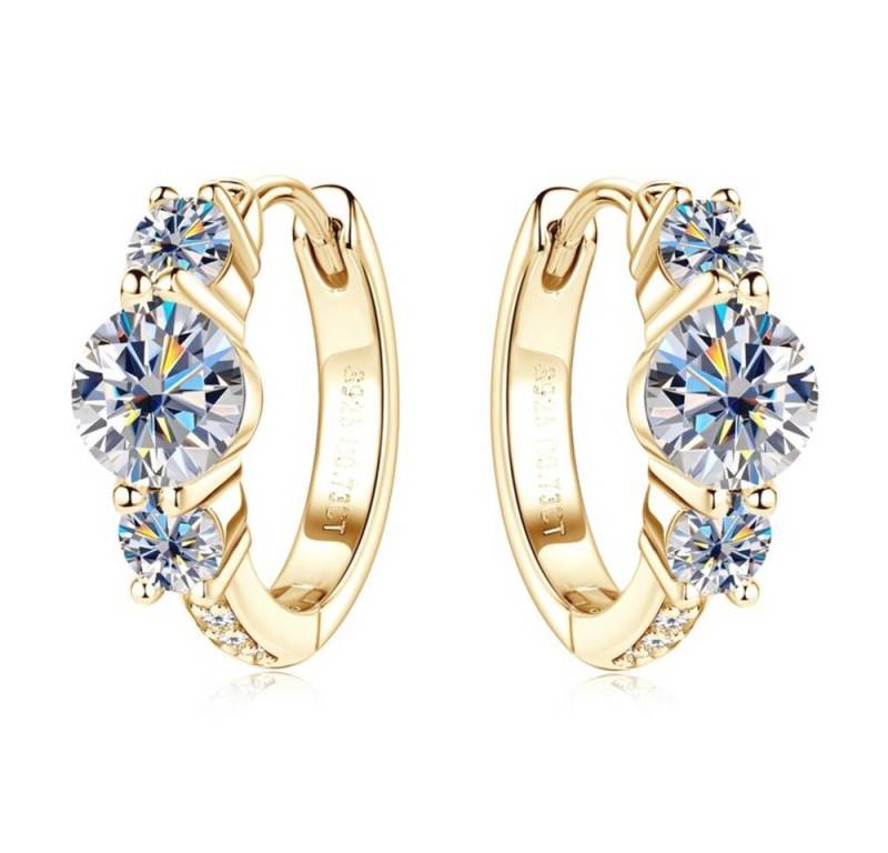 ROUGEMONT Paar Creolen Luxuriöse Moissanit Damen Creolen 18K Gold +Echtheitszertifikat, Echtschmuck mit Echtheitszertifikat von ROUGEMONT