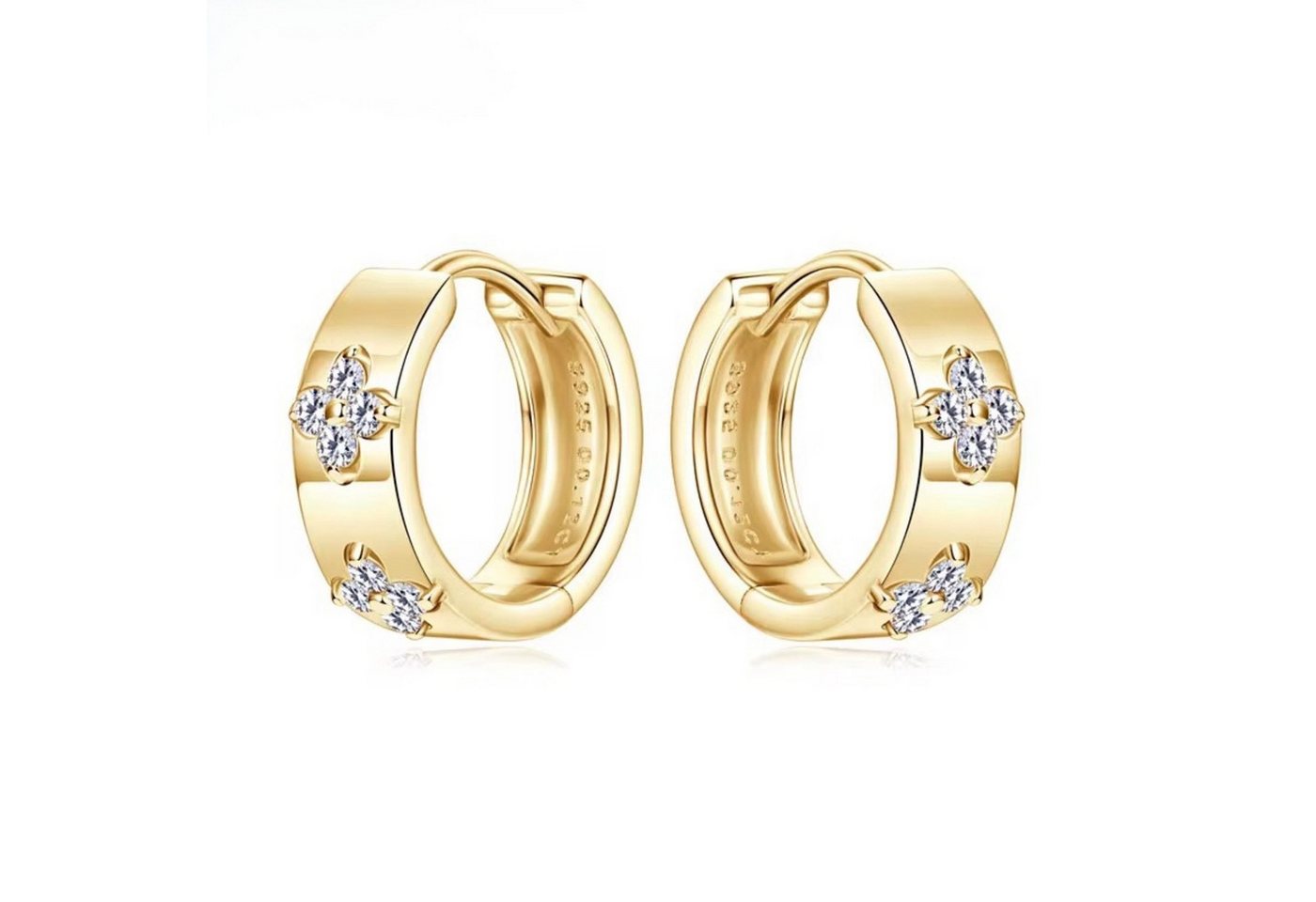 ROUGEMONT Paar Creolen Moissanit Kleeblatt Creolen Ohrringe 925 Silber 18K Gold, Moissanit Kleeblatt Design von ROUGEMONT