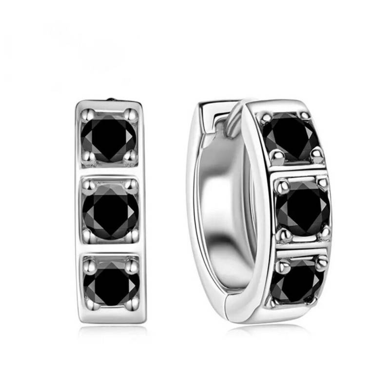 ROUGEMONT Paar Creolen Schwarze Moissanit Damen Creolen Ohrringe 925 Silber Weißgold, Echtschmuck mit Echtheitszertifikat von ROUGEMONT