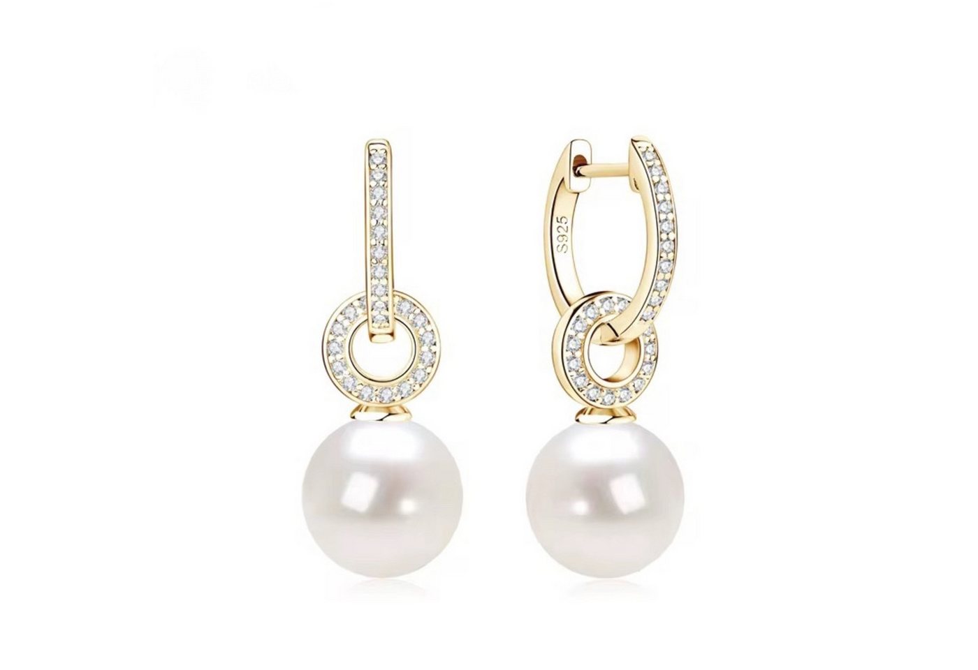 ROUGEMONT Paar Creolen Zweiteilige Moissanit Damen Perlen Creolen Ohrringe, Echtschmuck mit Echtheitszertifikat von ROUGEMONT