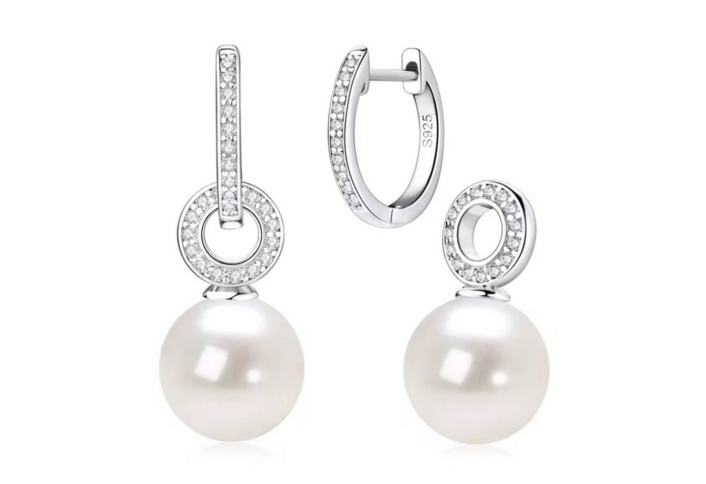 ROUGEMONT Paar Creolen Zweiteilige Moissanit Damen Perlen Creolen Ohrringe, Echtschmuck mit Echtheitszertifikat von ROUGEMONT