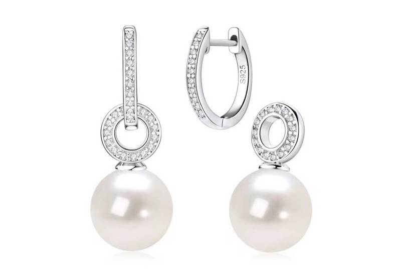 ROUGEMONT Paar Creolen Zweiteilige Moissanit Damen Perlen Creolen Ohrringe, Echtschmuck mit Echtheitszertifikat von ROUGEMONT