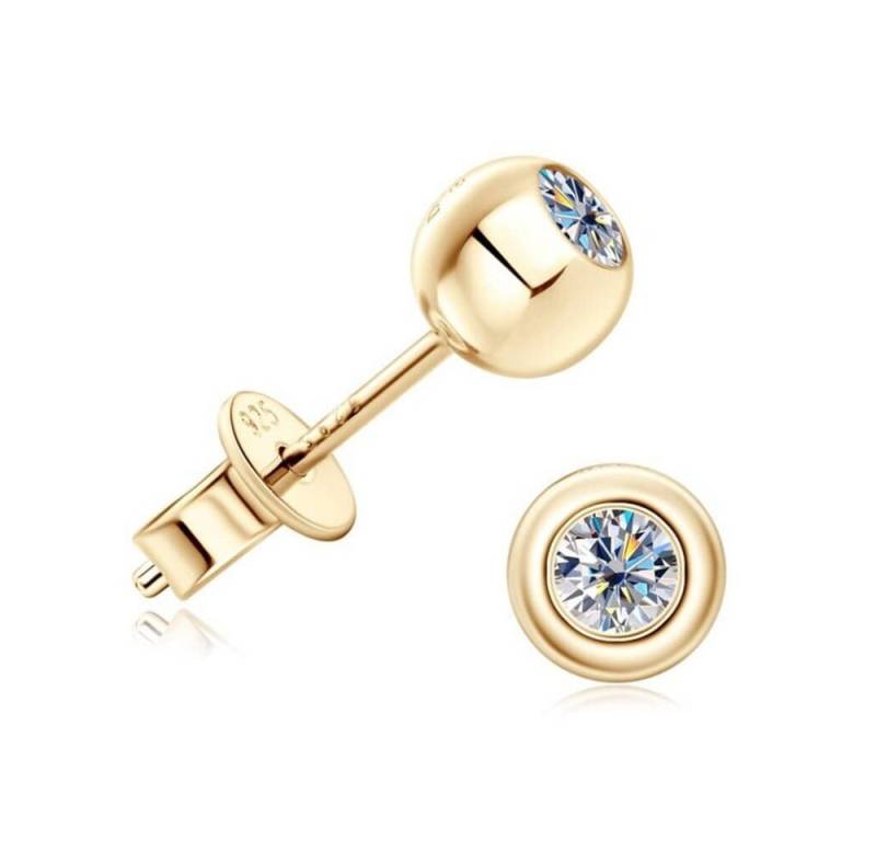 ROUGEMONT Paar Ohrstecker Funkelnde Kugel Moissanit Damen Ohrstecker 0,2ct 14K Gold 3,5 mm, Echtschmuck von ROUGEMONT