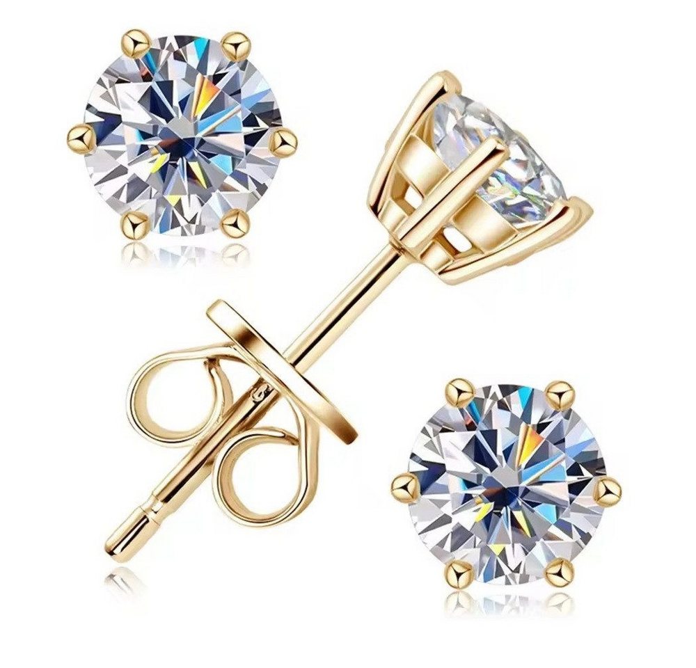 ROUGEMONT Paar Ohrstecker Funkelnde Moissanit Ohrstecker 6,5mm 925 Sterling Silber 18K Gold, Hypoallergen für empfindliche Haut von ROUGEMONT