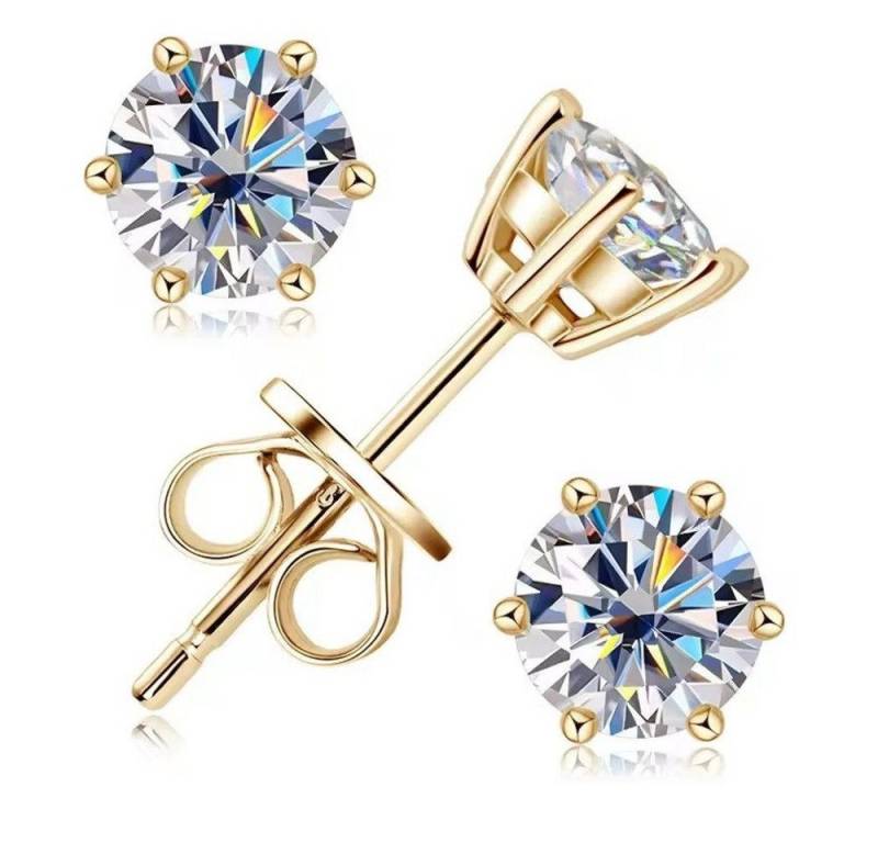 ROUGEMONT Paar Ohrstecker Funkelnde Moissanit Ohrstecker 6,5mm 925 Sterling Silber 18K Gold, Hypoallergen für empfindliche Haut von ROUGEMONT