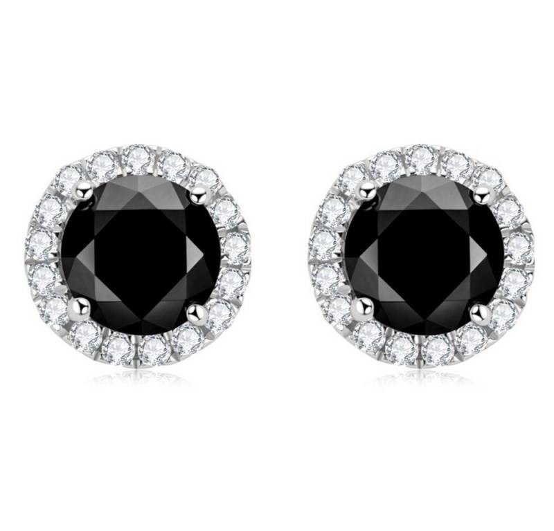 ROUGEMONT Paar Ohrstecker Funkelnde Moissanit Ohrstecker Schwarz 925 Sterling Silber Zertifikat, Echtschmuck mit Zertifikat von ROUGEMONT