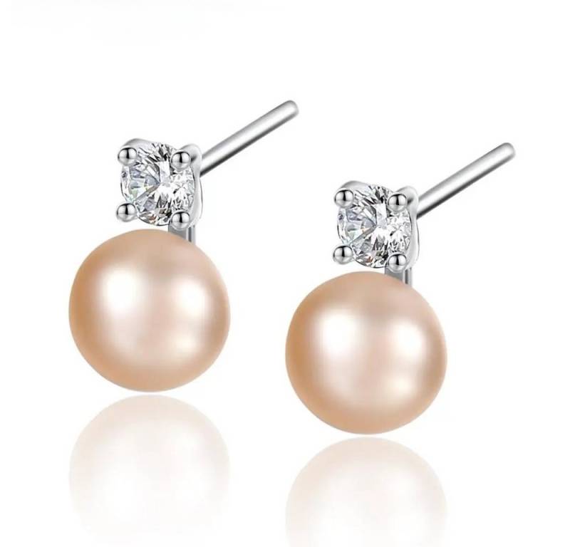 ROUGEMONT Paar Ohrstecker Funkelnde Damen Perlen Ohrstecker Ballerina Pearls Rosa 925 Silber, Süßwasserperle von ROUGEMONT