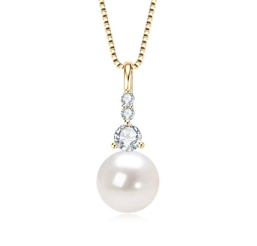 ROUGEMONT Perlenkette Stilvolle Süßwasserperlen Halskette aus 925 Sterling Silber 18KGold, Echtschmuck von ROUGEMONT