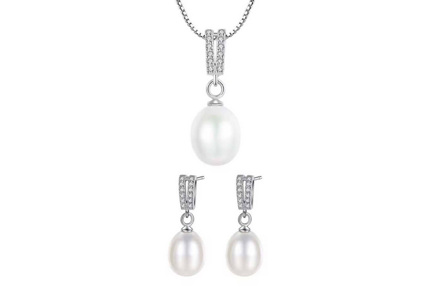 ROUGEMONT Perlenketten-Set Elegantes Perlenketten -Set Halskette und Ohrringe 925 Silber, Hypoallergen von ROUGEMONT