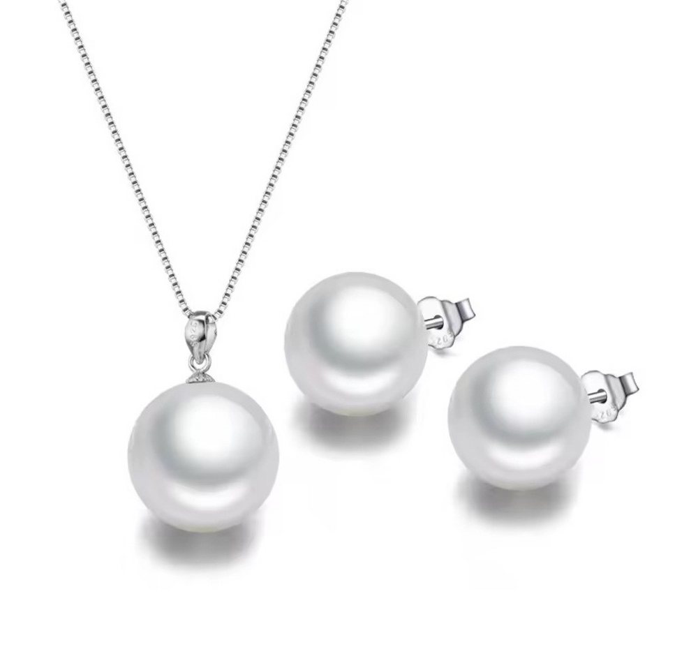 ROUGEMONT Perlenketten-Set Modisches Perlen Set Perlenhalskette+ Perlen Ohrstecker 925 Silber von ROUGEMONT