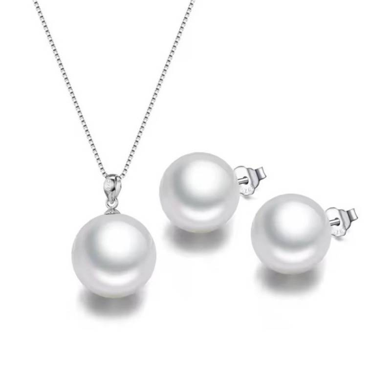 ROUGEMONT Perlenketten-Set Modisches Perlen Set Perlenhalskette+ Perlen Ohrstecker 925 Silber von ROUGEMONT