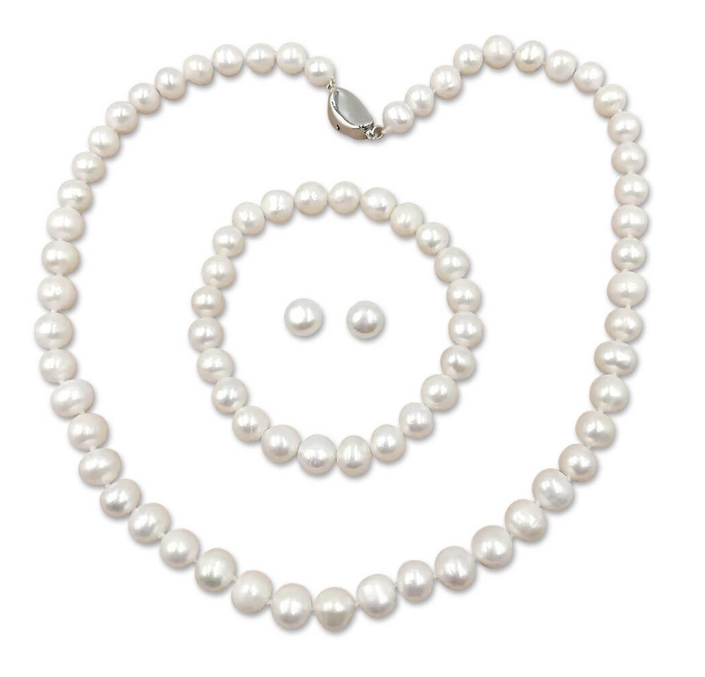 ROUGEMONT Perlenketten-Set Perlenhalskette Schmuck-Set Perlenarmband Perlen Ohrringe 925 Silber, Echtschmuck von ROUGEMONT