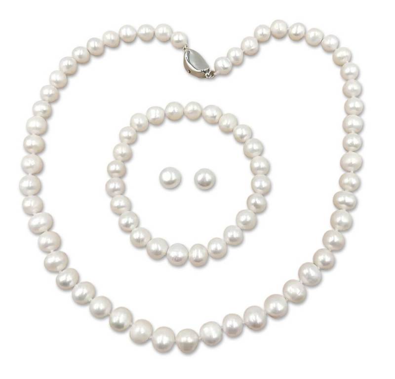 ROUGEMONT Perlenketten-Set Perlenhalskette Schmuck-Set Perlenarmband Perlen Ohrringe 925 Silber, Echtschmuck von ROUGEMONT
