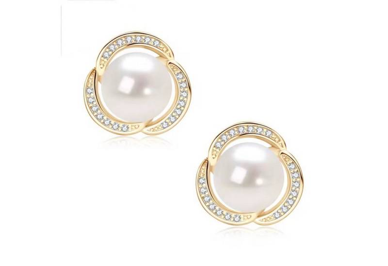 ROUGEMONT Perlenohrringe Funkelnde Perlen Ohrstecker Süßwasserperle 8mm 925 Sterling Silber, Süßwasser Zuchtperle 8mm von ROUGEMONT