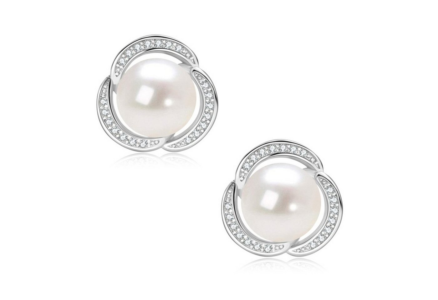 ROUGEMONT Perlenohrringe Funkelnde Perlen Ohrstecker Süßwasserperle 8mm 925 Sterling Silber, Süßwasser Zuchtperle 8mm von ROUGEMONT