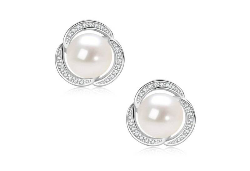 ROUGEMONT Perlenohrringe Funkelnde Perlen Ohrstecker Süßwasserperle 8mm 925 Sterling Silber, Süßwasser Zuchtperle 8mm von ROUGEMONT