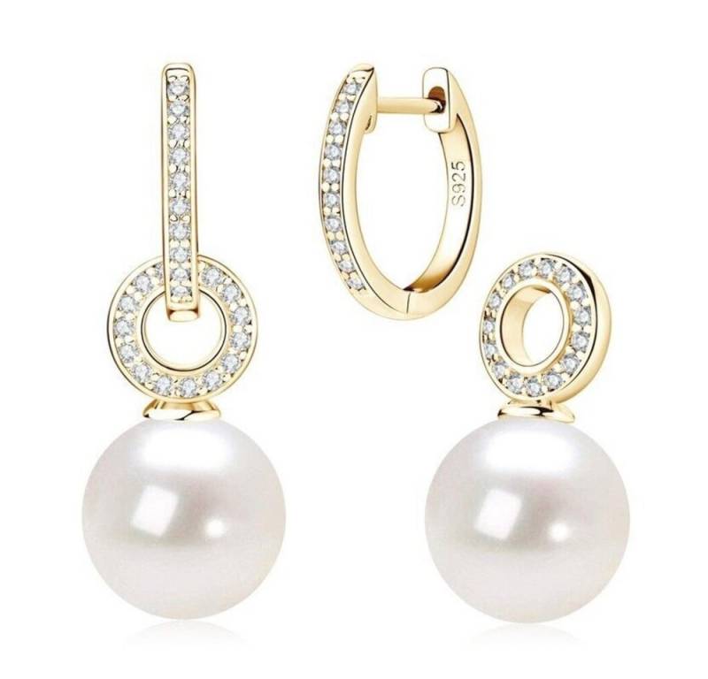 ROUGEMONT Perlenohrringe Luxuriöse Zweiteilige Hoop Perlen Creolen Ohrringe 925 Silber (2 Teile), Echtschmuck von ROUGEMONT