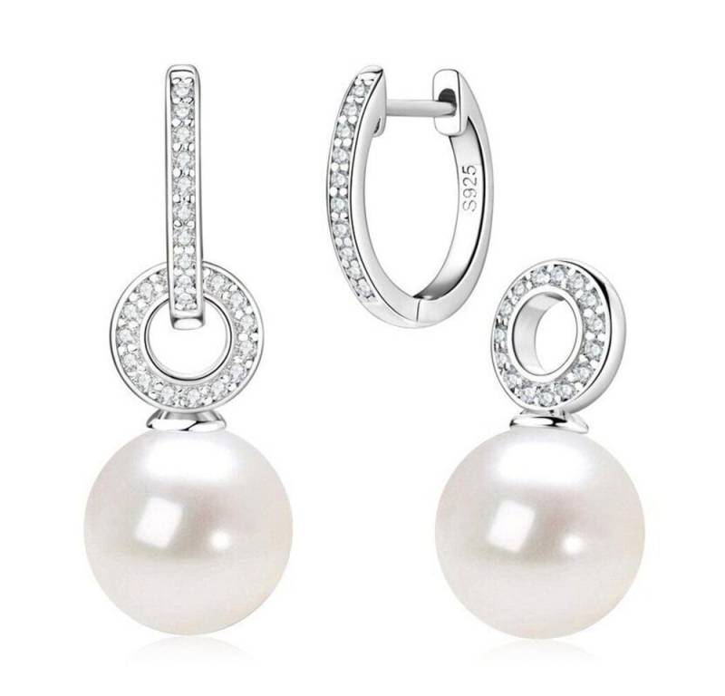 ROUGEMONT Perlenohrringe Luxuriöse Zweiteilige Hoop Perlen Creolen Ohrringe 925 Silber (2 Teile), Echtschmuck von ROUGEMONT