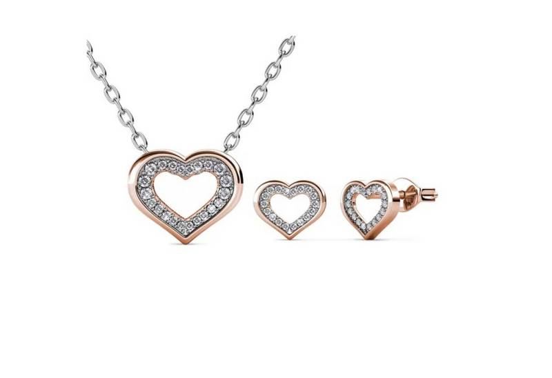 ROUGEMONT Schmuckset Charmantes Schmuckset im Herz Design Halskette+Ohrstecker, Wasserfest von ROUGEMONT