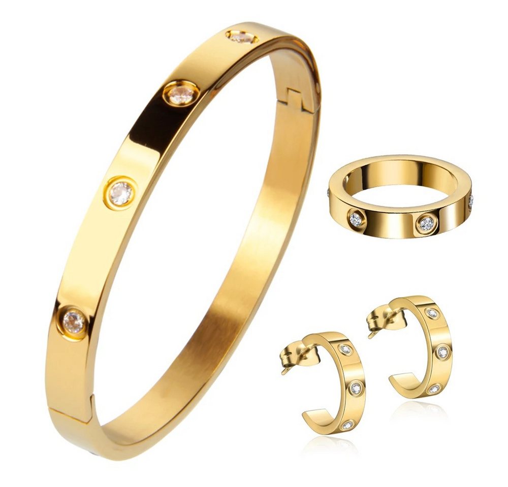 ROUGEMONT Schmuckset Damen Gold Schmuckset Armreif Ohrringe und Ring, Wasserfest von ROUGEMONT