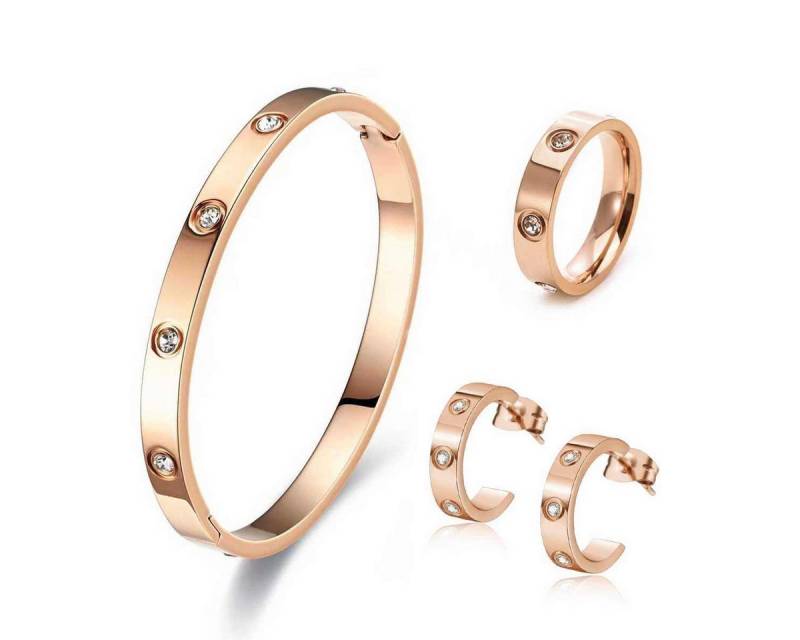 ROUGEMONT Schmuckset Damen Gold Schmuckset Armreif Ohrringe und Ring, Wasserfest von ROUGEMONT